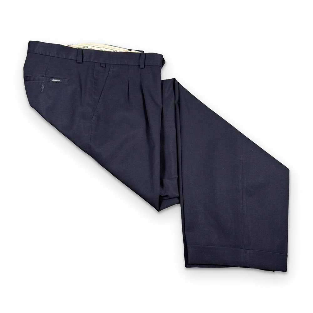 Vintage Lacoste Pants Mens 38x30 Navy Blue Pleated Wool Blend Trousers Cuffed